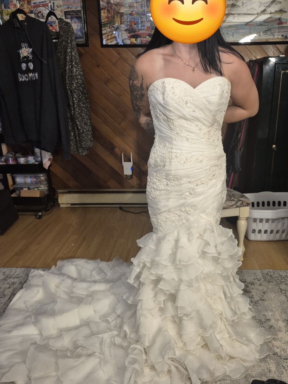 Strapless White Ruffled Mermaid Wedding Gown - Picture 3 of 7